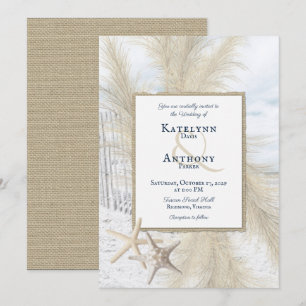 Pampas Grass Vintage Beach Wedding Invitation