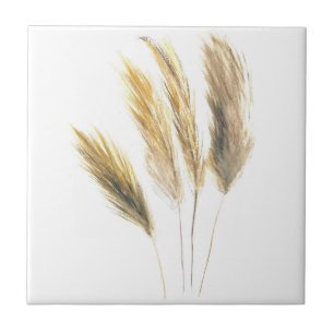 Pampas Grass Watercolor botanical Boho Ceramic Tile