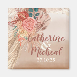 Pampas Grass Watercolor Floral Terracotta Ombre Magnet