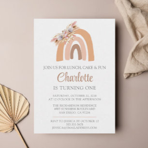 Pampas Grass Watercolor Rainbow First Birthday Invitation