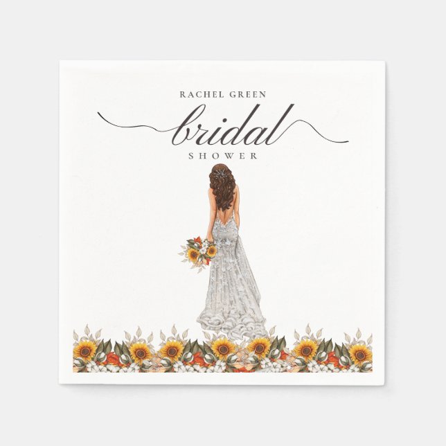 Pampas Grass Wedding Gown Boho Bridal Shower Napkin (Front)