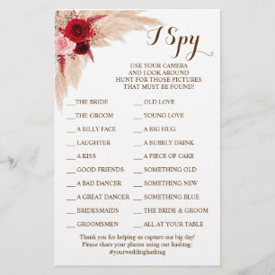 Pampas Grass Wedding Reception I Spy Game Card