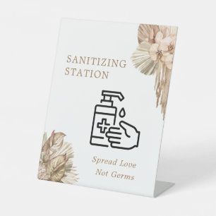 Pampas Grass Wedding Sanitising Station Pedestal Sign