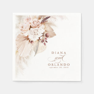 Pampas Grass White Floral Boho Wedding Napkin