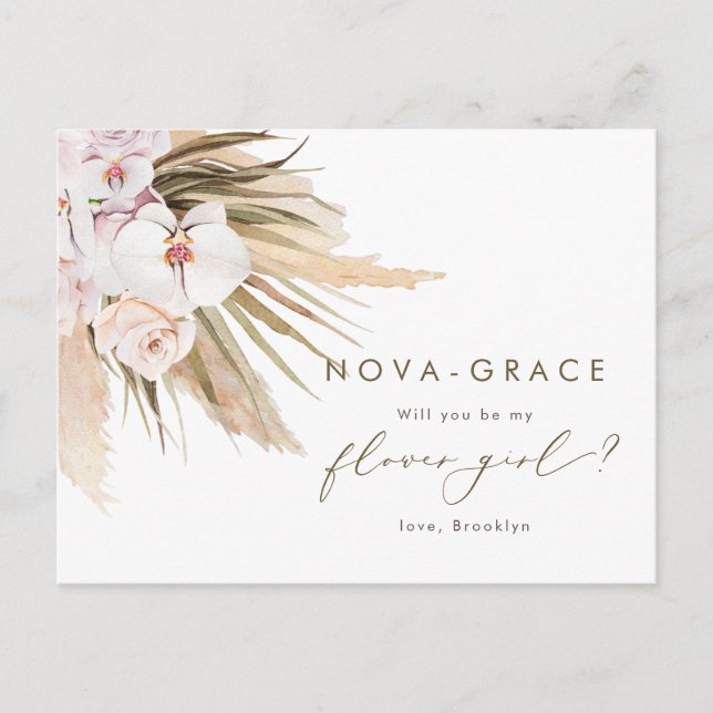 Pampas Grass Will You Be My Flower Girl Invitation Postcard (Front)