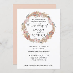 Pampas Grass Wreath Boho Tropical Earthy Floral Invitation