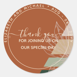 Pampas Green Terracotta Thank You Favour Classic R Classic Round Sticker