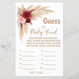 Pampas Guess the Baby Food Baby Shower Game Card