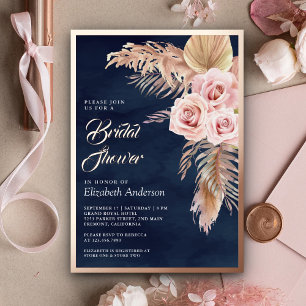 Pampas Navy Dusty Pink Bridal Shower Rose Gold