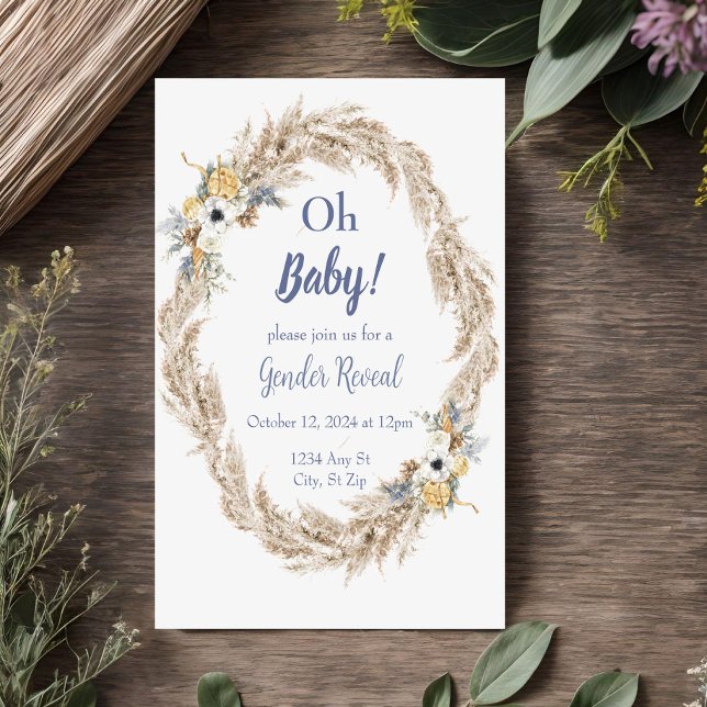 Pampas Neutral Tone Boho Gender Reveal Invitation (Creator Uploaded)