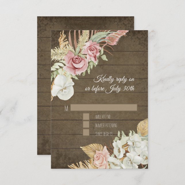 Pampas Palm Rose Wreath Rustic Foliage RSVP (Front/Back)