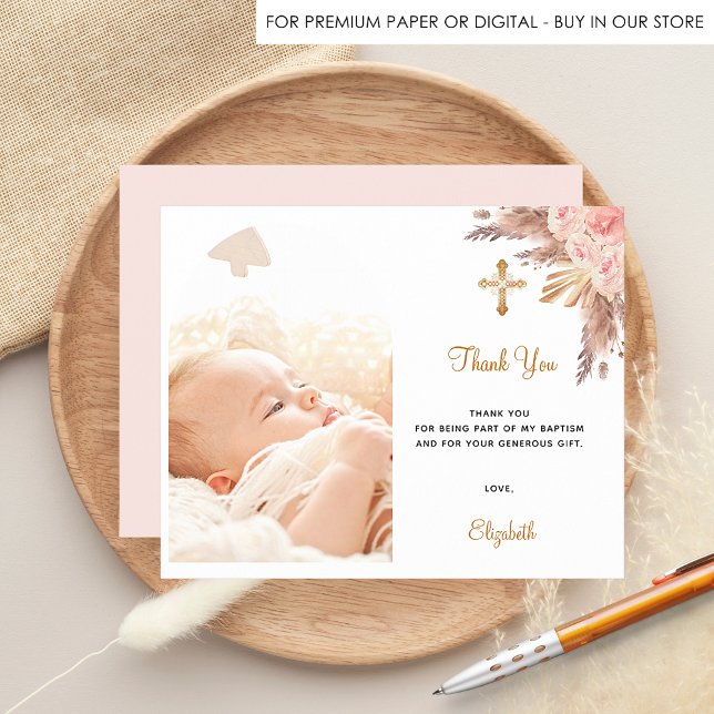 Pampas pink arch photo budget thank you card (Creator Uploaded)