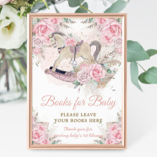 Pampas Pink Floral Rocking Horse Books for Baby Photo Print
