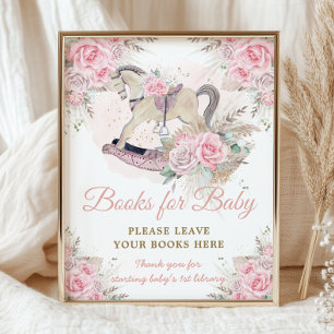 Pampas Pink Floral Rocking Horse Books for Baby Photo Print