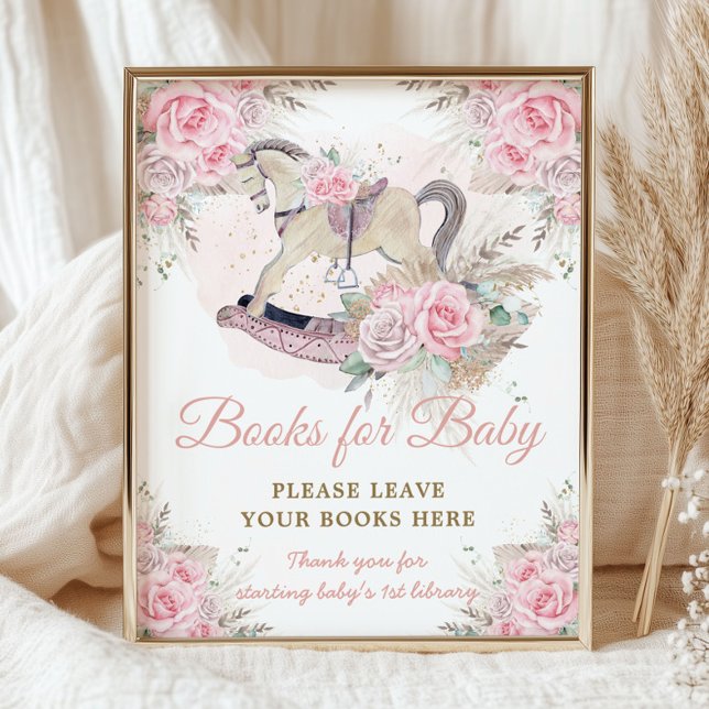 Pampas Pink Floral Rocking Horse Books for Baby Photo Print (Creator Uploaded)
