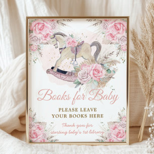 Pampas Pink Floral Rocking Horse Books for Baby Poster