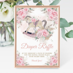 Pampas Pink Floral Rocking Horse Diaper Raffle Photo Print