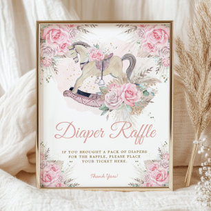 Pampas Pink Floral Rocking Horse Diaper Raffle Poster
