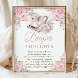 Pampas Pink Floral Rocking Horse Diaper Thoughts Poster