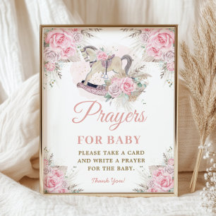 Pampas Pink Floral Rocking Horse Prayer for Baby Poster