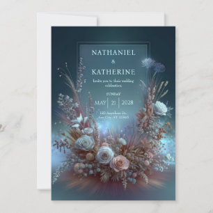Pampas Rose Ethereal Teal Garden Wedding Invitation