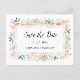 Pampas Roses Greenery Wedding Save The Date Announcement Postcard