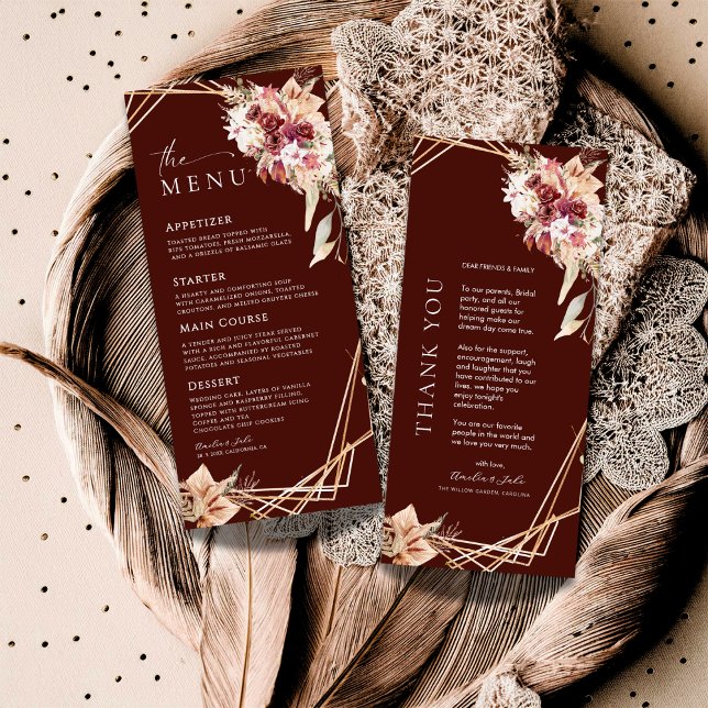 Pampas Rosewood Floral Gold Wedding Menu (Creator Uploaded)