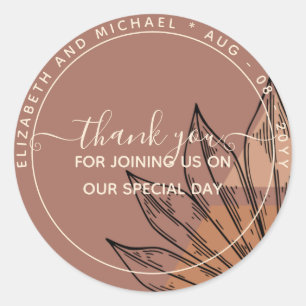 Pampas  Tan Terracotta Thank You Favour Classic Round Sticker