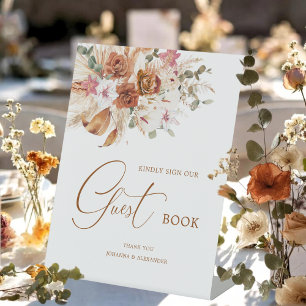 Pampas Terracotta Boho Floral Guest Book Sign