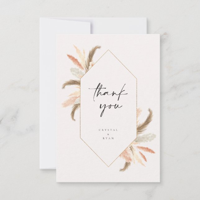 Pampas Thank You Card Gold Crystal Wedding C100 (Front)