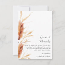 Pampas Thank you Wedding card