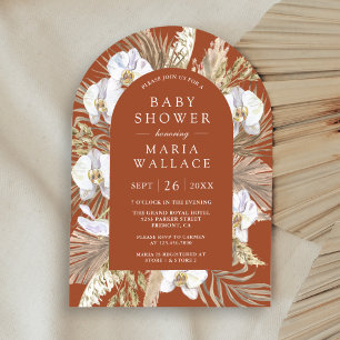 Pampas White Orchid Terracotta Arch Baby Shower Invitation