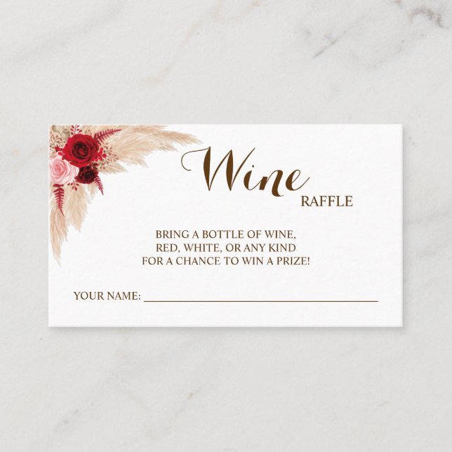 Pampas Wine Raffle Wedding Bridal Shower card (Front)