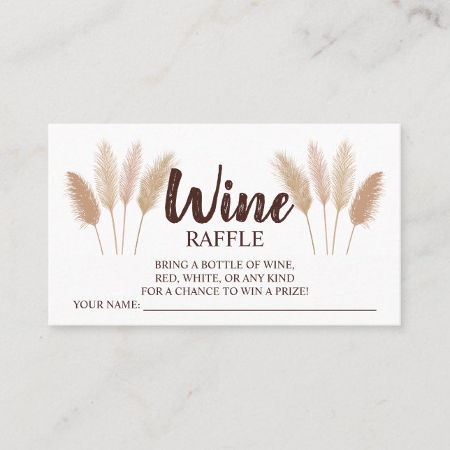 Pampas Wine Raffle Wedding Bridal Shower Card (Front)