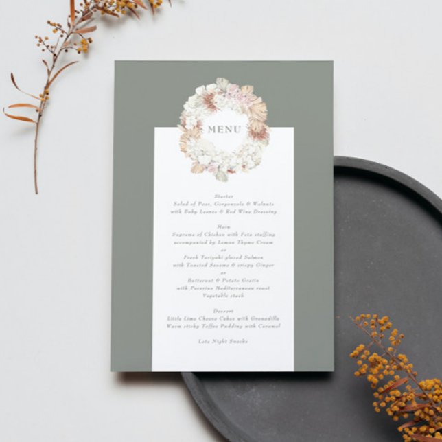 Pampas Wreath Moss Sage Green Monogram Menu (Creator Uploaded)
