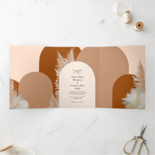 Pampass grass and Arches Wedding Design Tri-Fold Holiday Card