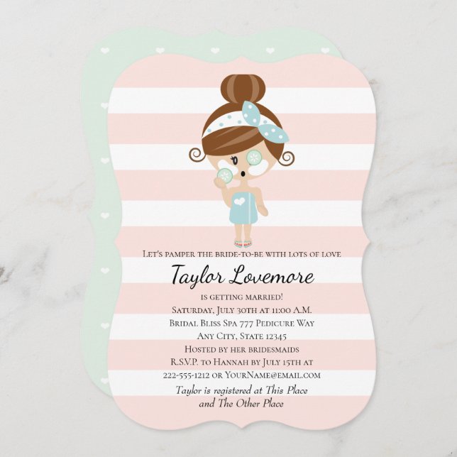 Pamper Bridal Shower Invitations Spa Day Brunette (Front/Back)