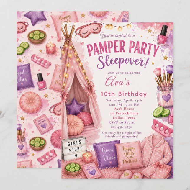 Pamper Party Sleepover Invitation (Front/Back)