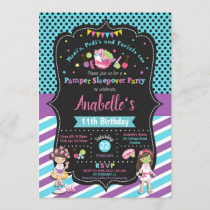 Pamper Sleepover Party Birthday Invitations Girls