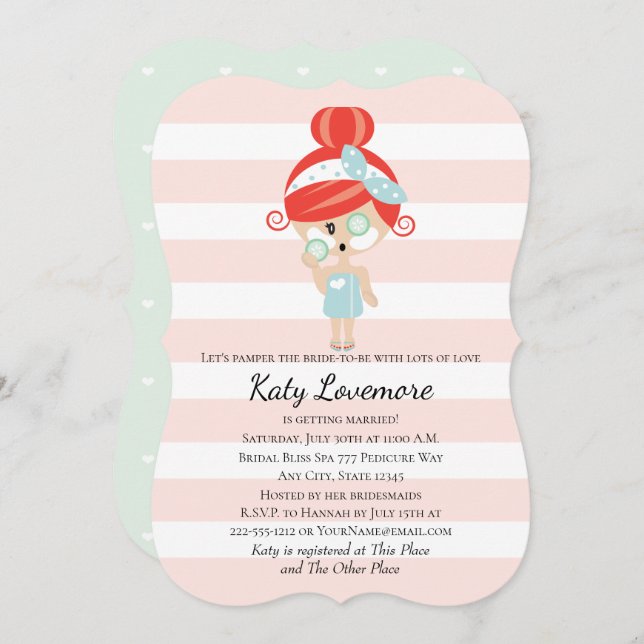 Pamper the Bride Bridal Shower Invitations Redhead (Front/Back)