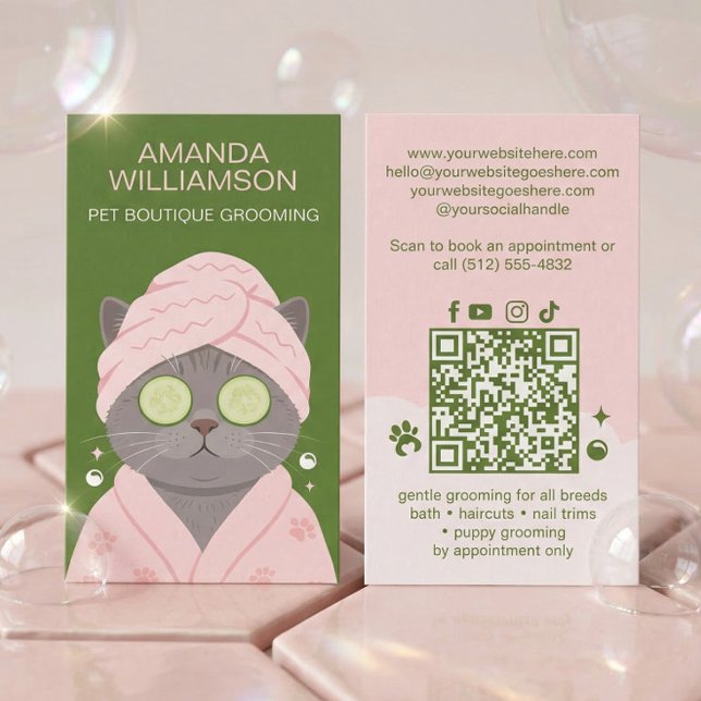 Pampered Pet Cat Spa Grooming Salon Professional  Business Card (Pampered Pet Cat Spa Grooming Salon Professional Business Card)