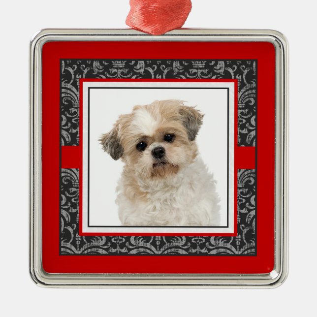Pampered Pet Elegant Damask Dog / Cat Photo Metal Tree Decoration (Front)