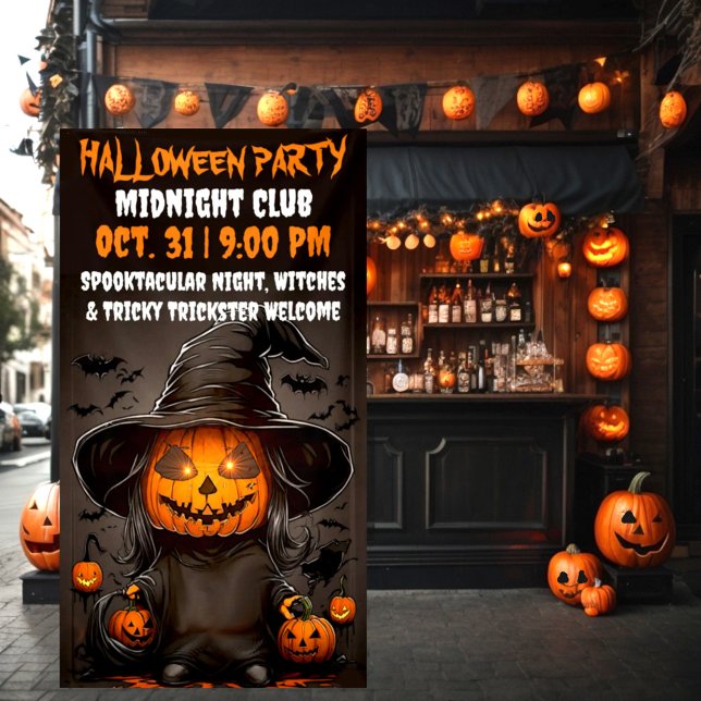 Pampking spooktacular Halloween Celebration Party Banner (Pumpkin witch halloween party banner.)