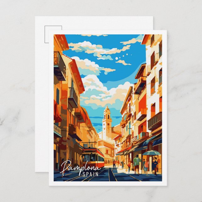 Pamplona Spain vintage travel illustration Postcard (Front/Back)