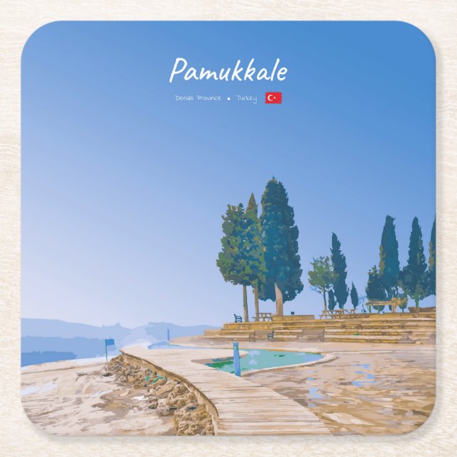 Pamukkale, Turkey -  Thermal Pools Square Paper Coaster (Front)