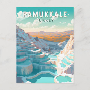 Pamukkale Turkey Travel Art Vintage Postcard