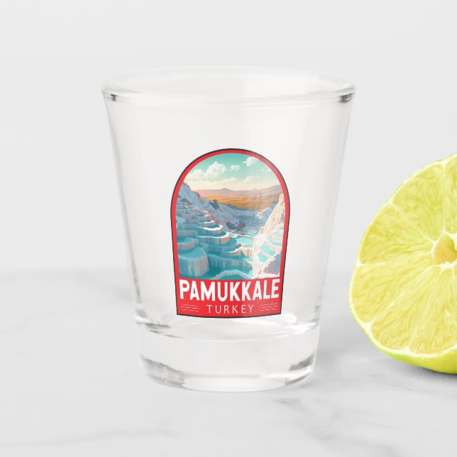 Pamukkale Turkey Travel Art Vintage Shot Glass (Front)