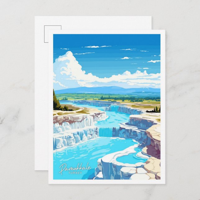 Pamukkale Turkey Travel Vintage illustration Postcard (Front/Back)
