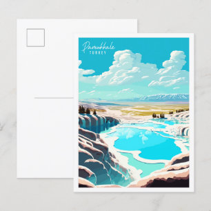 Pamukkale Turkey vintage travel illustration Postcard