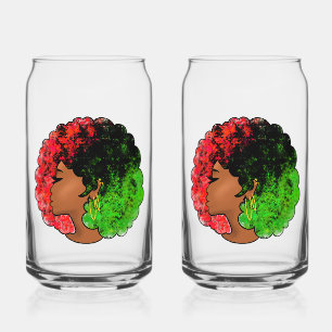 Pan African black girl woman red green pride afro Can Glass